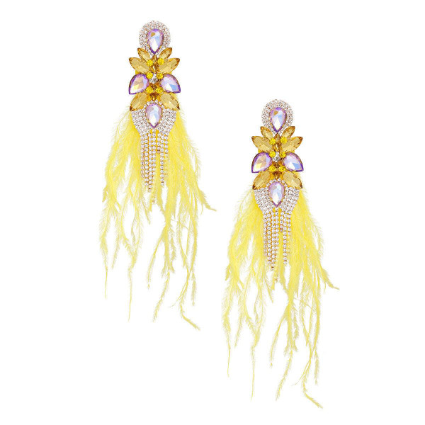 Tassel Yellow Feather Glass Earrings for Women T226-9485292011839