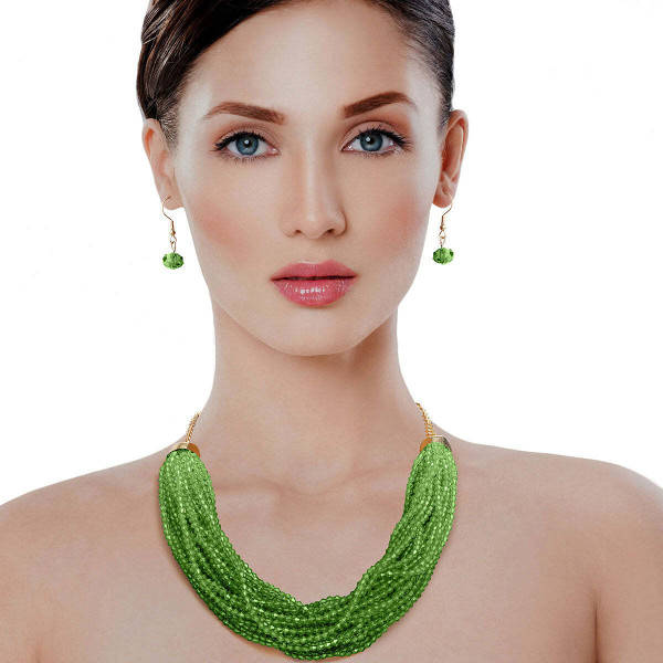 34 Strand Green Bead Necklace T226-9485571785023