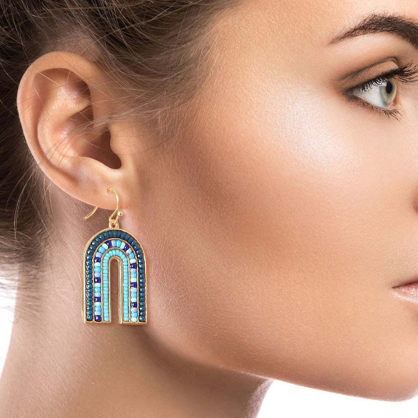 Arched Blue Bead Drop Earrings T226-9485656523071