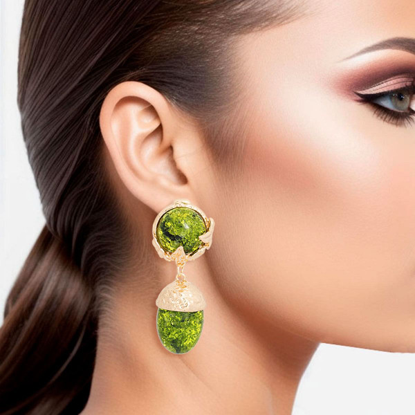 Drop Green Gold Medium Statement Earring for Women T226-9485350895935