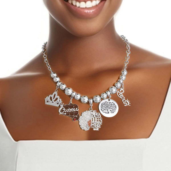 Silver Queen Afro Charm Chain T226-9485449625919