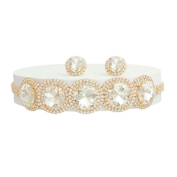 Brilliant Gold Round Cut Crystal Choker T226-9485593411903