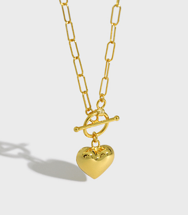 Women Simple Love Heart OT 925 Sterling Silver Necklace R866-HFH_626064113217