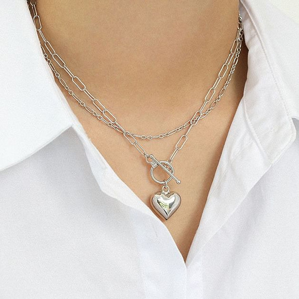 Women Simple Love Heart OT 925 Sterling Silver Necklace R866-HFH_626064113217