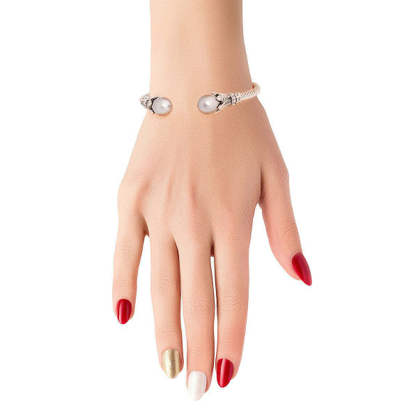 Gray Pearl Leaf Cable Bangle T226-9485491667263