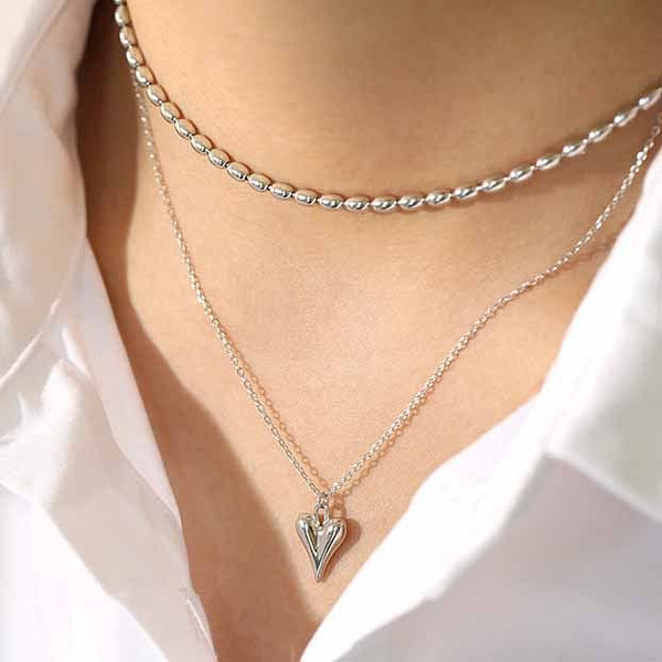 Girl Irregular Heart 925 Sterling Silver Necklace R866-HFH_622304271065