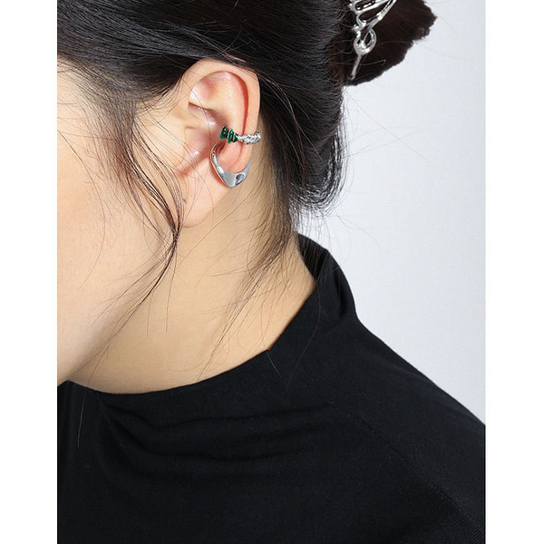 Green Epoxy Serpentine 925 Sterling Silver Non-Pierced Earring(Single) R866-HFH_664406193487