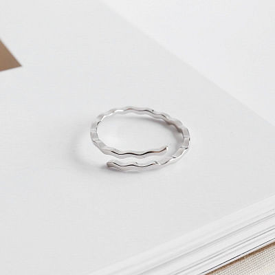 Simple Waves 925 Sterling Silver Adjustable Ring R866-HFH_556858589984