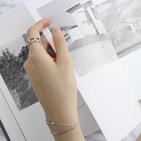 Fashion Hollow Chain Vintage  925 Sterling Silver Adjustable Ring R866-HFH_532713934421