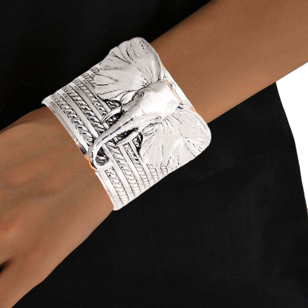 Burnished Silver Rope Elephant Cuff T226-9485272908095
