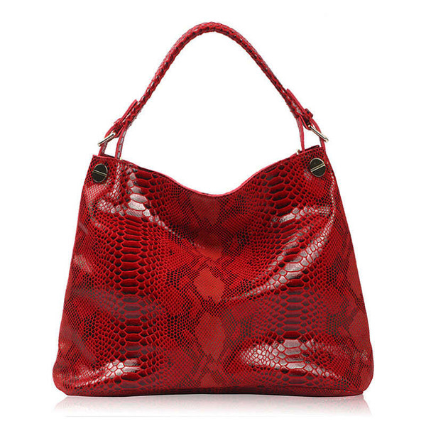 Color: RED - Resort Snake Skin Print Handbag K290-44507052671249