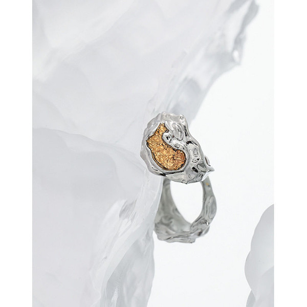 Fashion Irregular Golen Lake 925 Sterling Silver Adjustable Ring R866-HFH_664933170683