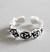 Vintage Rose Flower Twisted 925 Sterling Silver Adjustable Tail Ring R866-HFH_43868147312