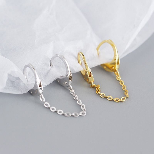 Fashion Double Holes Chain 925 Sterling Silver Hoop Earring(Single) R866-MLYH_626892953036