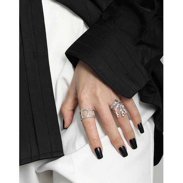 Holiday Hollow Chain Wide 925 Sterling Silver Adjustable Ring R866-HFH_656542333955