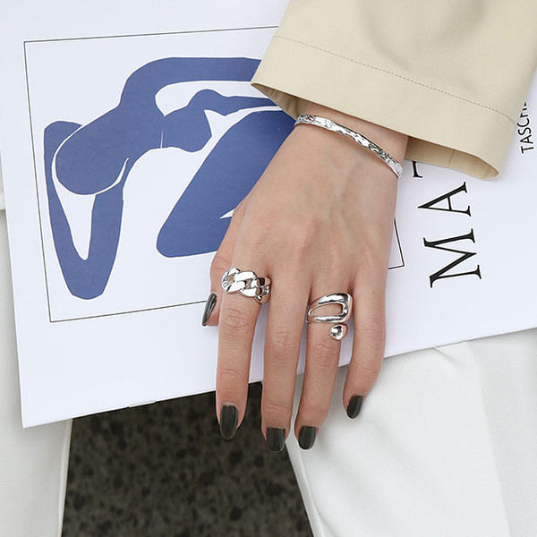 Modern Thick Hollow Chain 925 Sterling Silver Adjustable Ring R866-HFH_621451760202