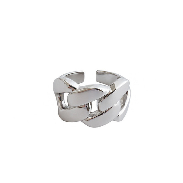 Modern Thick Hollow Chain 925 Sterling Silver Adjustable Ring R866-HFH_621451760202
