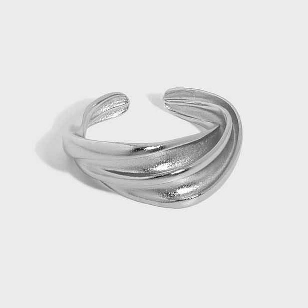 Simple Double Layer River 925 Sterling Silver Adjustable Ring R866-HFH_649536494444