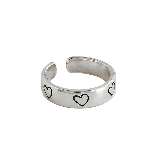 Vimtage Black Heart 925 Sterling Silver Adjustable Ring R866-HFH_611184965589