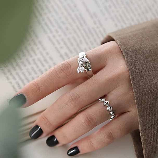 Geometry Rhombus Wave 925 Sterling Silver Adjustable Ring R866-HFH_625178543128