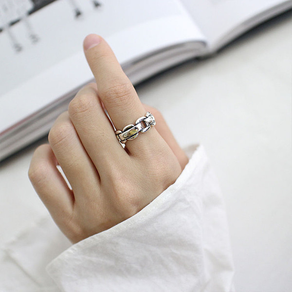 Vintage Geometry Box Chain 925 Sterling Silver Adjustable Ring R866-HFH_556263680204