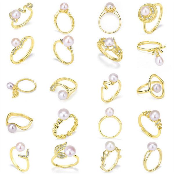 Fashion CZ Geometry Round Crown Leaf 925 Silver Oval Gemstone Adjustable DIY Ring Setting R866-MLYF_602213897497