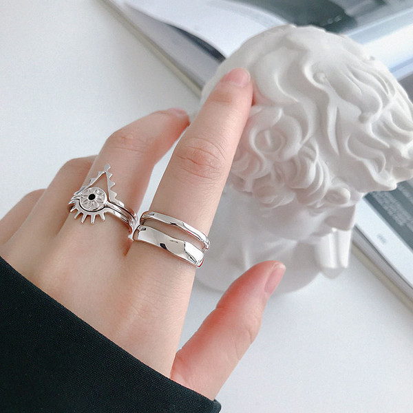 Hot Double Layer Irregular 925 Sterling Silver Adjustable Ring R866-HFH_590840955702