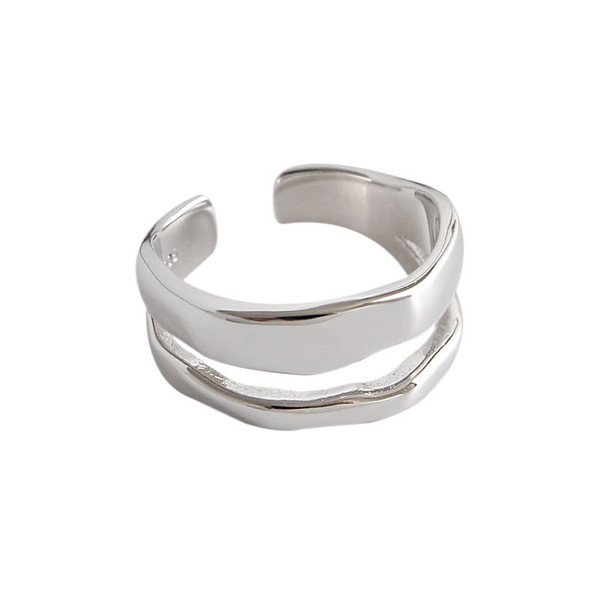 Hot Double Layer Irregular 925 Sterling Silver Adjustable Ring R866-HFH_590840955702