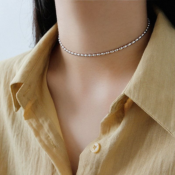 New Oval Beads 925 Sterling Silver Choker Necklace R866-HFH_604208149738