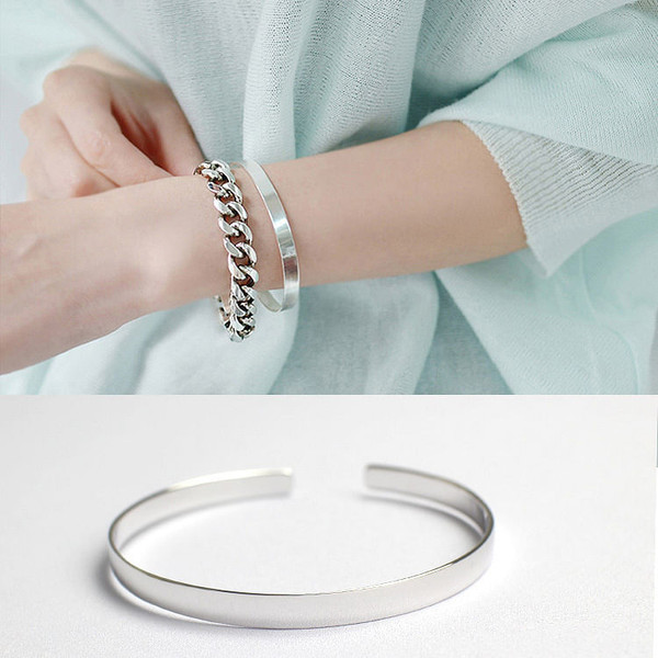 Fashion Simple Smooth Surface 925 Sterling Silver Bangle R866-HFH_521711884111