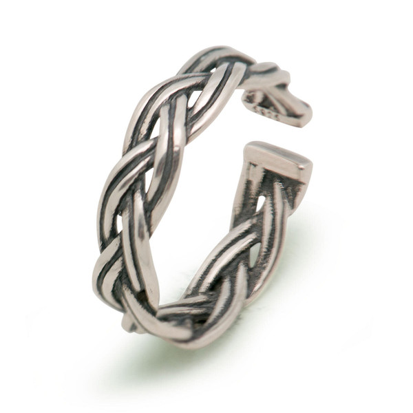 Fashion Vintage Twist Rope Solid 925 Sterling Silver Adjustable Ring Women R866-HFH_520614014068
