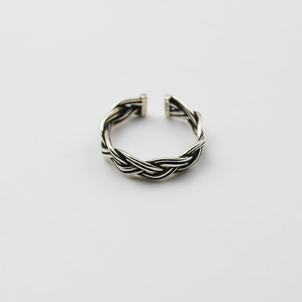 Fashion Vintage Twist Rope Solid 925 Sterling Silver Adjustable Ring Women R866-HFH_520614014068