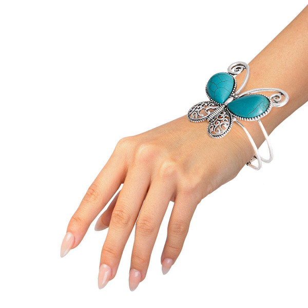 Turquoise Butterfly Hinge Cuff T226-9485720453439