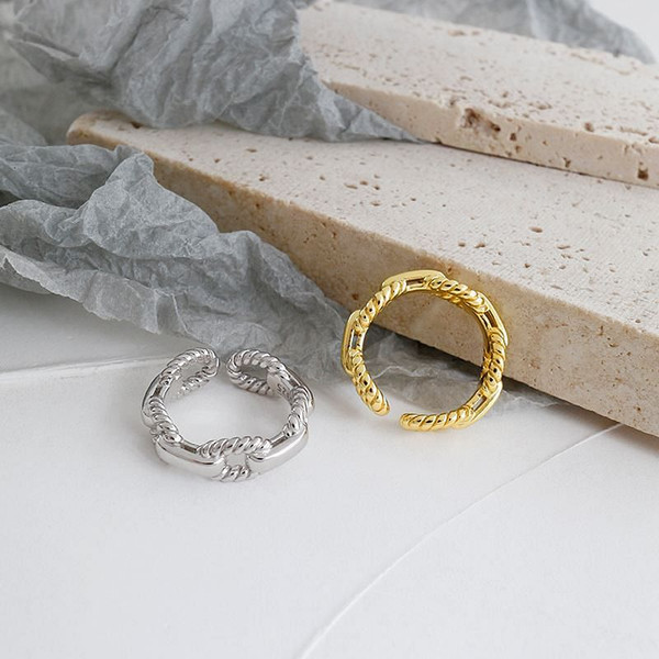 Fashion Twisted Hollow Chain 925 Sterling Silver Adjustable Ring R866-HFH_611817151220