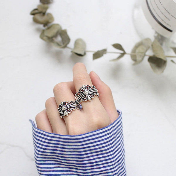 Vintage Cross Flower 925 Sterling Silver Adjustable Ring R866-HFH_542089191711