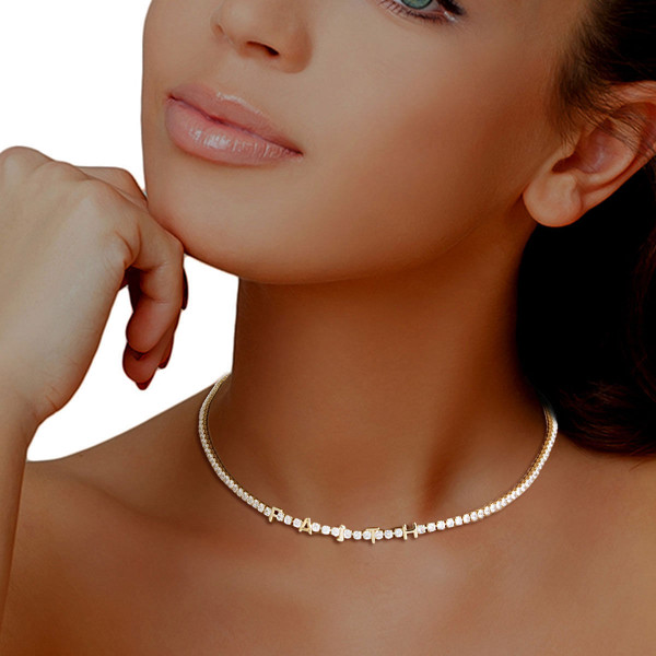 Gold CZ Faith Tennis Choker T226-9485571490111