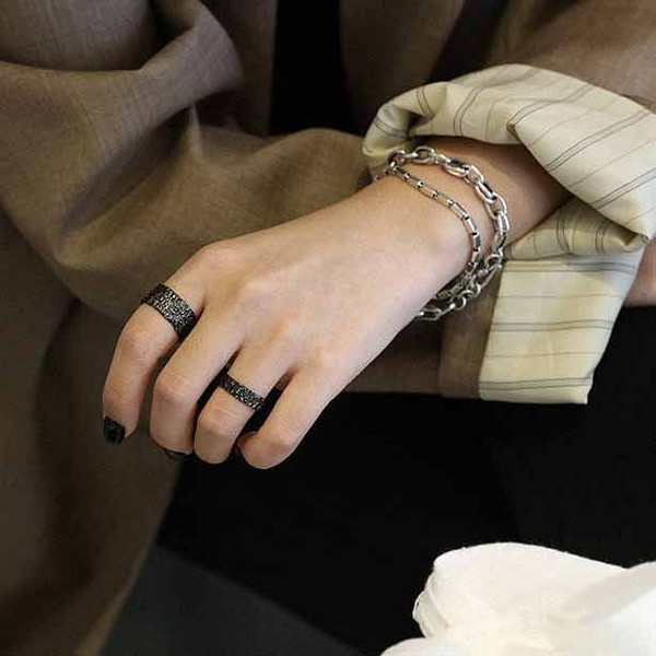 Fashion Black Gold 925 Sterling Silver Adjustable Ring R866-HFH_625147368593