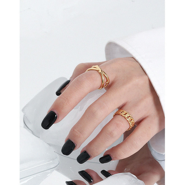 Fashion Hollow Curb Chain 925 Sterling Silver Adjustable Ring R866-HFH_643451487366