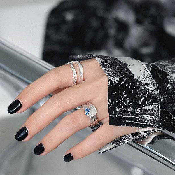 Fashion Irregular Texture Blue CZ 925 Sterling Silver Adjustable Ring R866-HFH_629096077136