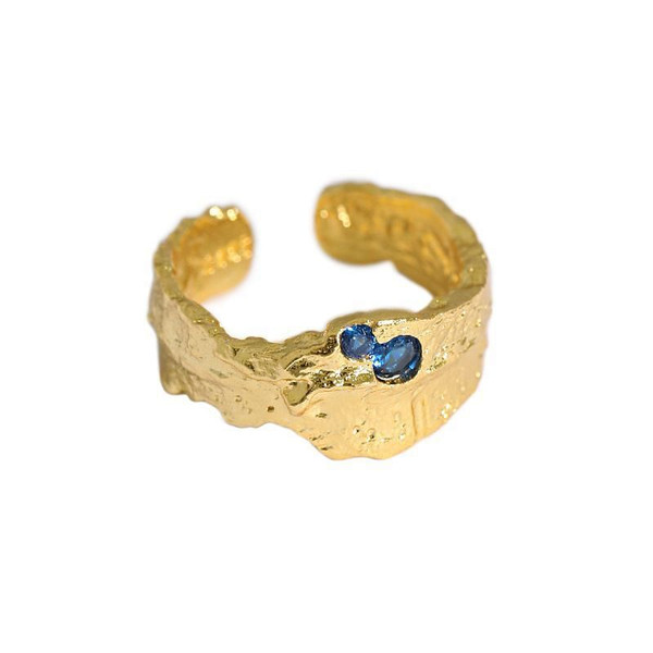Fashion Irregular Texture Blue CZ 925 Sterling Silver Adjustable Ring R866-HFH_629096077136