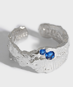 Fashion Irregular Texture Blue CZ 925 Sterling Silver Adjustable Ring R866-HFH_629096077136