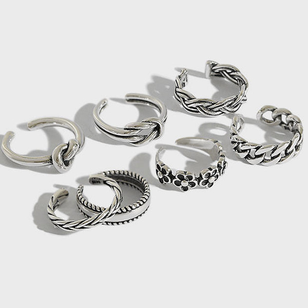 Vintage Knot Twisted Flowers 925 Sterling Silver Adjustable Tail Joint Ring R866-HFH_552290547601