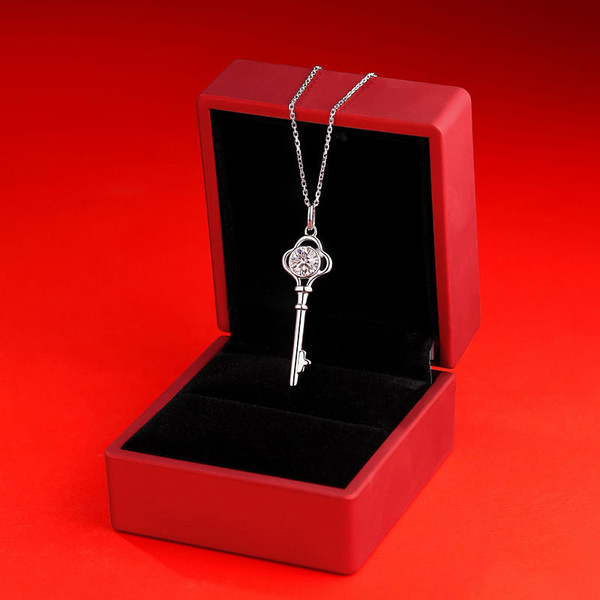 Women Moissanite CZ Key 925 Sterling Silver Necklace R866-JZ_639806026794