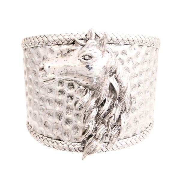 Burnished Silver Horse Hammered Cuff T226-9485879411007
