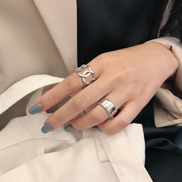 Simple Hollow Chain Wide New 925 Sterling Silver Adjustable Ring R866-HFH_605213768203