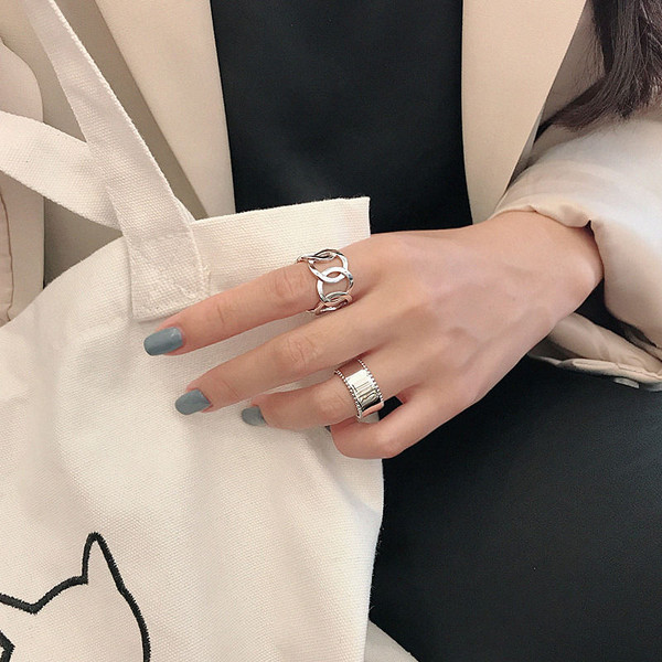 Simple Hollow Chain Wide New 925 Sterling Silver Adjustable Ring R866-HFH_605213768203