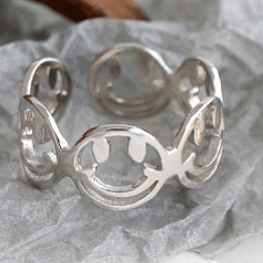 Girl Hollow Smile Face 925 Sterling Silver Adjustable Ring R866-HFH_610979492902