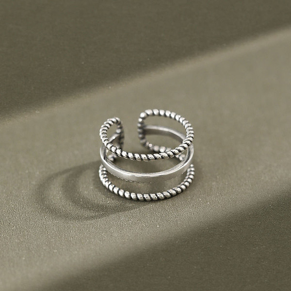 Vintage Triple Layer Twist 925 Sterling Silver Adjustable Ring R866-HFH_530923301982