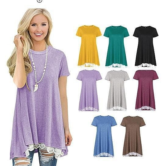 Size: Medium,Color: Sea Blue - Sea Waves Tunic With Flowery Lace In 8 Colors K290-6941843062819