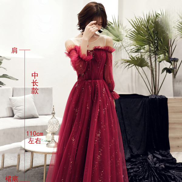 Color: Wine Red, Size: L - Female Party Red Toast Evening Dress Q119-CJNS101921604DW